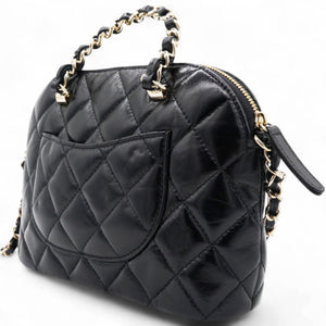 Shiny Lambskin Quilted Shiny Coco Clutch With Chain Black