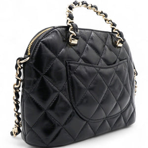Shiny Lambskin Quilted Shiny Coco Clutch With Chain Black