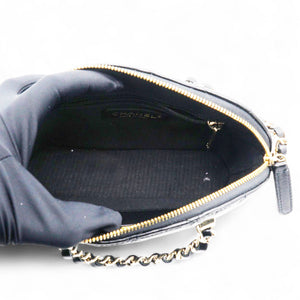 Shiny Lambskin Quilted Shiny Coco Clutch With Chain Black