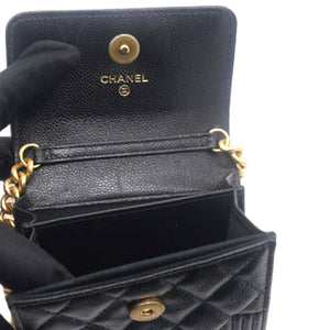 Black Caviar Leather Boy Card Holder with Chain