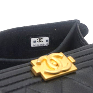 Black Caviar Leather Boy Card Holder with Chain