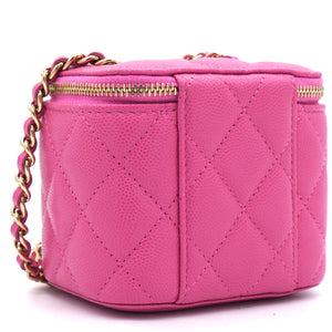 Caviar Quilted Small Vertical Coco Beauty Vanity Case With Chain Pink