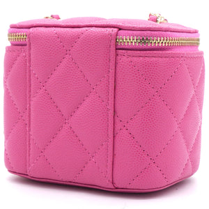 Caviar Quilted Small Vertical Coco Beauty Vanity Case With Chain Pink