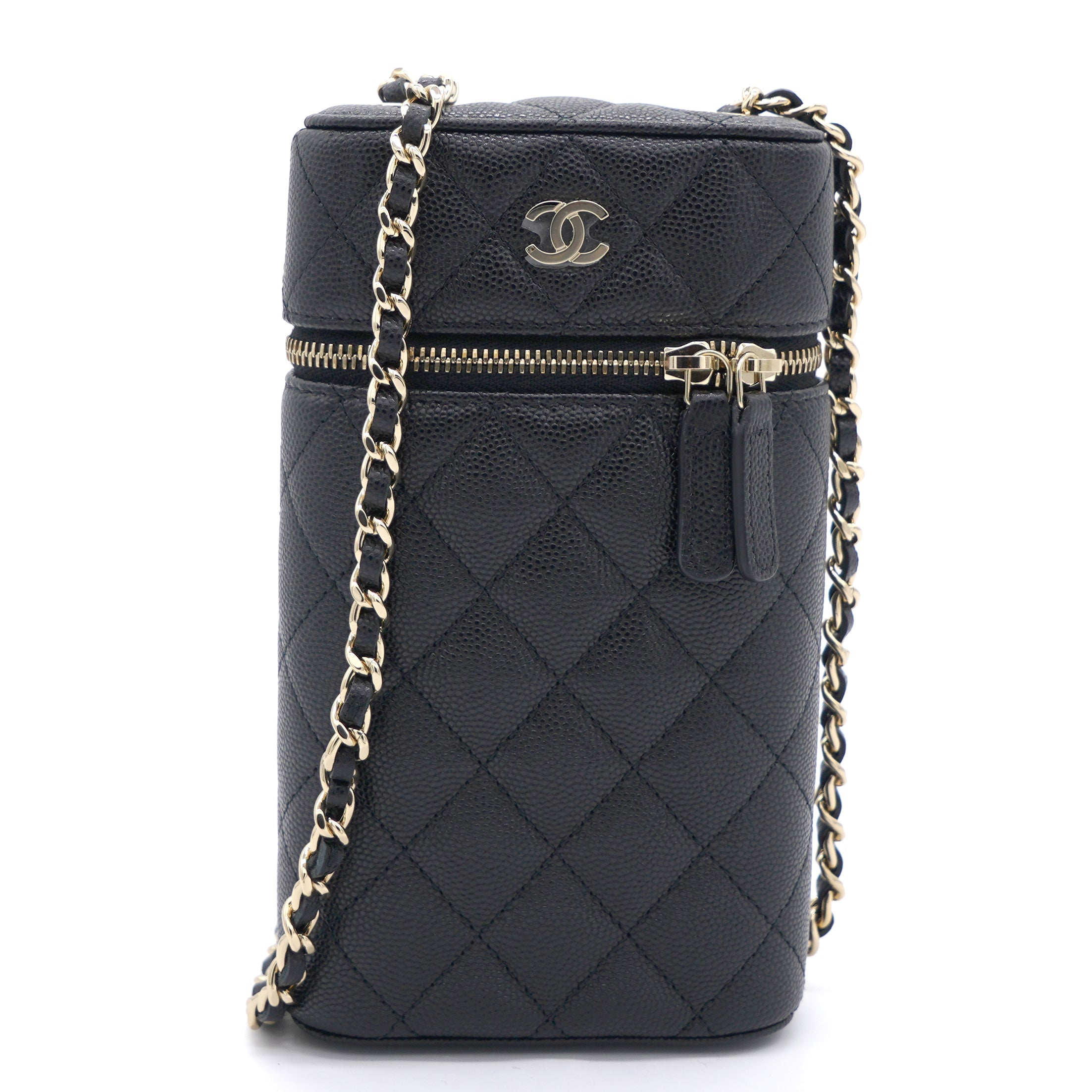 Caviar Quilted Small Vertical Vanity Case With Chain Black