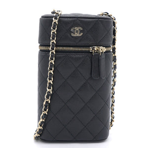 Caviar Quilted Small Vertical Vanity Case With Chain Black