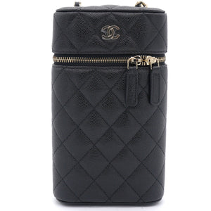 Caviar Quilted Small Vertical Vanity Case With Chain Black