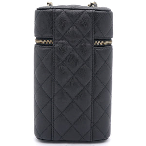 Caviar Quilted Small Vertical Vanity Case With Chain Black