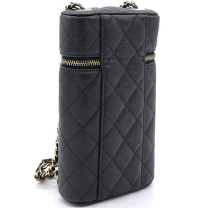 Caviar Quilted Small Vertical Vanity Case With Chain Black