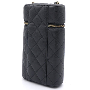 Caviar Quilted Small Vertical Vanity Case With Chain Black