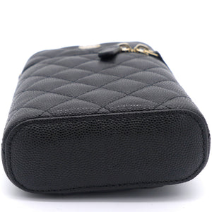 Caviar Quilted Small Vertical Vanity Case With Chain Black