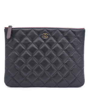 Black Quilted Caviar Leather Small O-Case Clutch