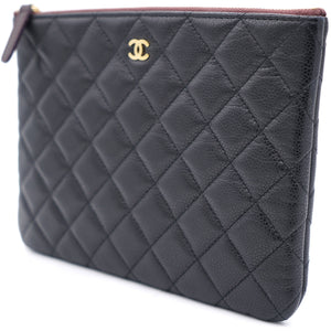 Black Quilted Caviar Leather Small O-Case Clutch