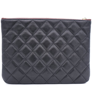 Black Quilted Caviar Leather Small O-Case Clutch