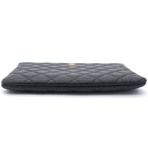 Black Quilted Caviar Leather Small O-Case Clutch