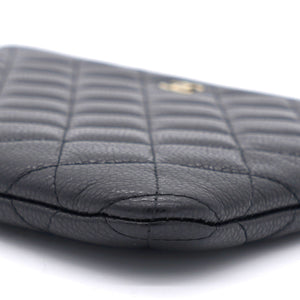 Black Quilted Caviar Leather Small O-Case Clutch