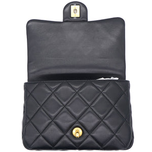 Lambskin Enamel Quilted Pending CC Mini Square Flap Black