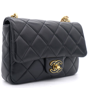 Lambskin Enamel Quilted Pending CC Mini Square Flap Black