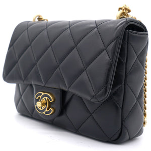 Lambskin Enamel Quilted Pending CC Mini Square Flap Black