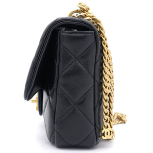 Lambskin Enamel Quilted Pending CC Mini Square Flap Black