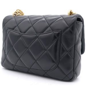 Lambskin Enamel Quilted Pending CC Mini Square Flap Black