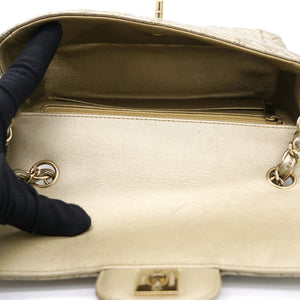 Patent Metallic Crumpled Calfskin Chevron Quilted Mini Rectangular Flap Gold