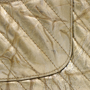 Patent Metallic Crumpled Calfskin Chevron Quilted Mini Rectangular Flap Gold