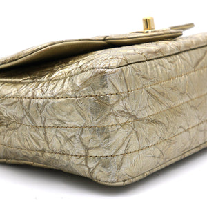 Patent Metallic Crumpled Calfskin Chevron Quilted Mini Rectangular Flap Gold