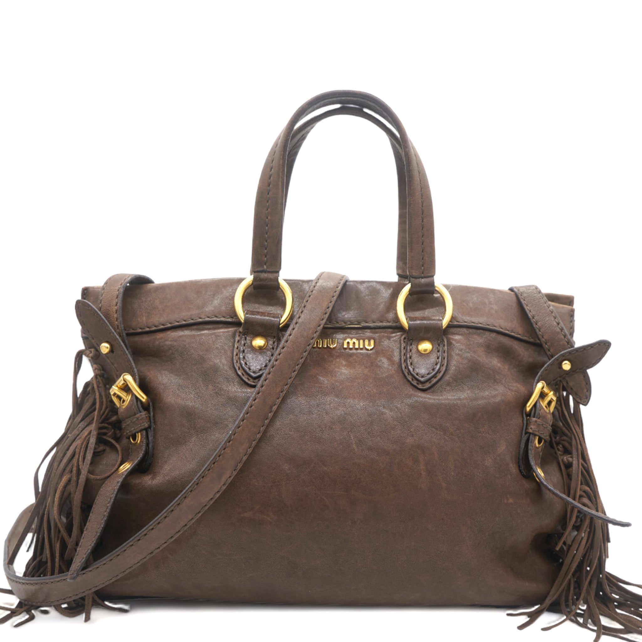 Soft Leather Tassel Tote Bag Chocolate