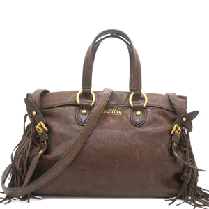 Soft Leather Tassel Tote Bag Chocolate