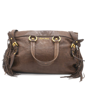 Soft Leather Tassel Tote Bag Chocolate