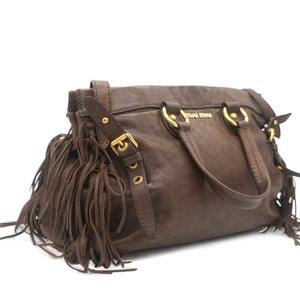 Soft Leather Tassel Tote Bag Chocolate