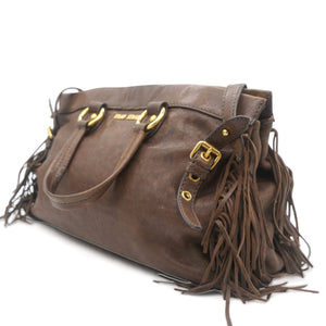 Soft Leather Tassel Tote Bag Chocolate
