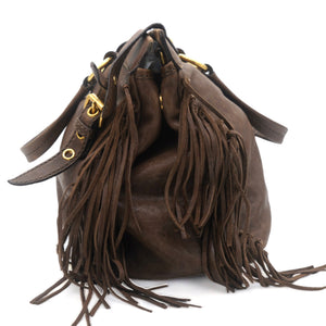Soft Leather Tassel Tote Bag Chocolate