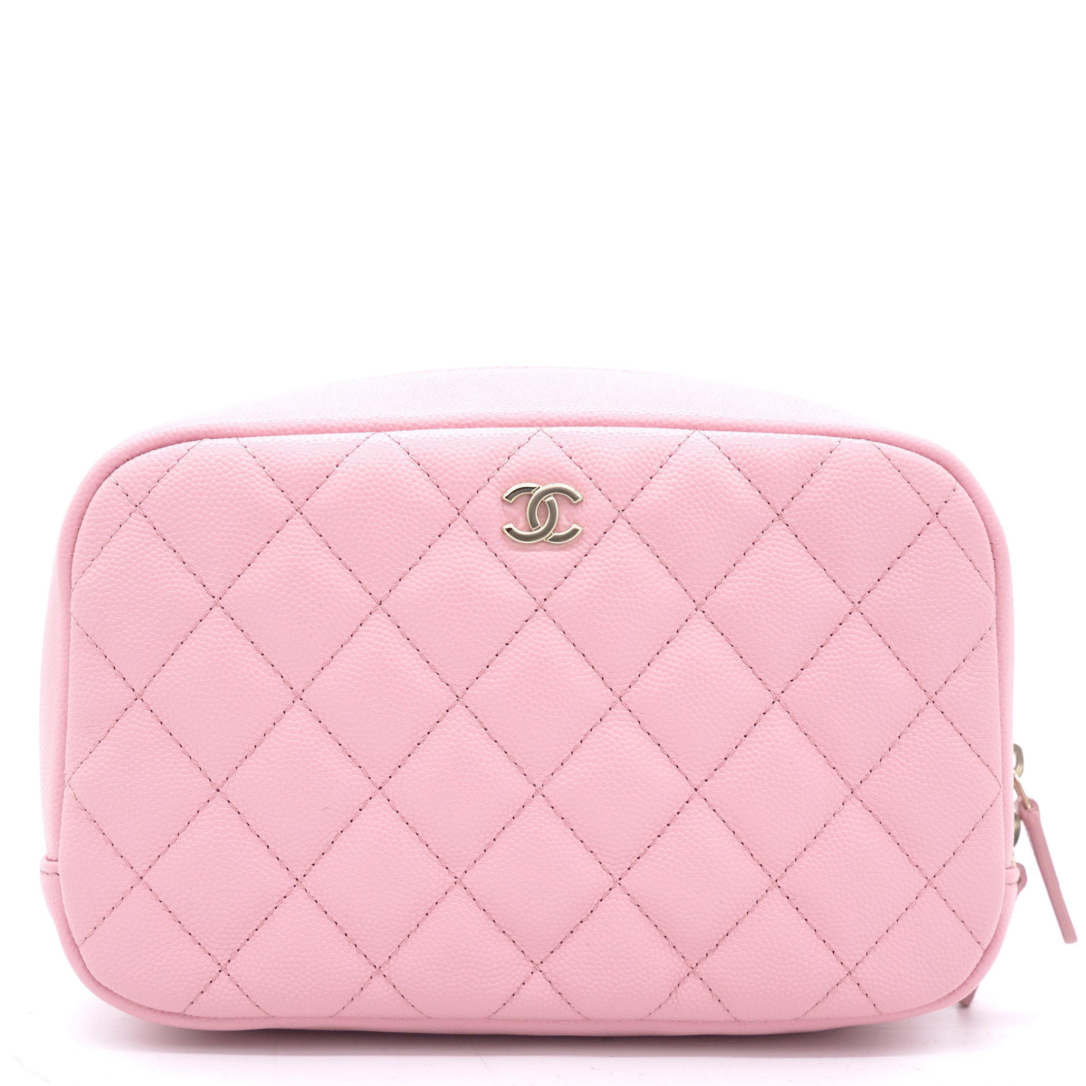 Caviar Quilted Medium Curvy Pouch Cosmetic Case Light Pink