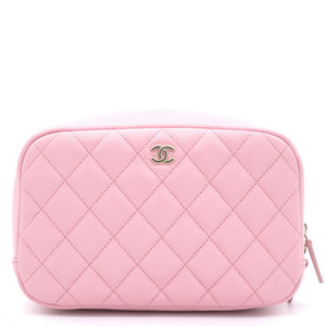 Caviar Quilted Medium Curvy Pouch Cosmetic Case Light Pink
