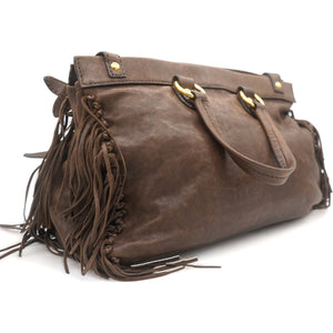 Soft Leather Tassel Tote Bag Chocolate