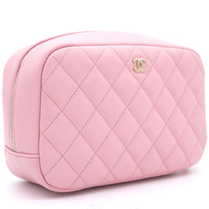 Caviar Quilted Medium Curvy Pouch Cosmetic Case Light Pink