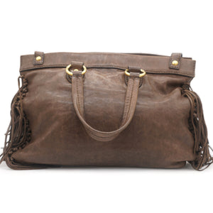Soft Leather Tassel Tote Bag Chocolate