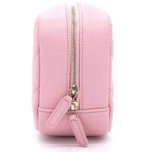 Caviar Quilted Medium Curvy Pouch Cosmetic Case Light Pink