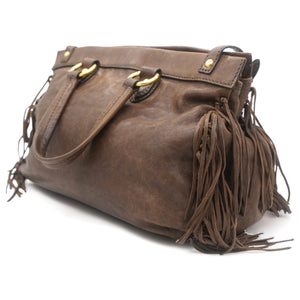 Soft Leather Tassel Tote Bag Chocolate