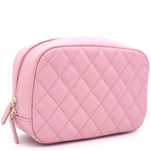 Caviar Quilted Medium Curvy Pouch Cosmetic Case Light Pink
