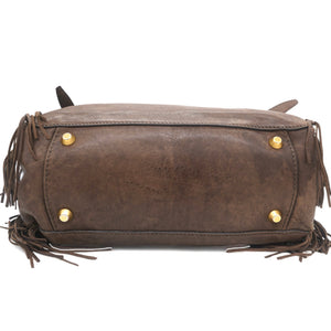 Soft Leather Tassel Tote Bag Chocolate