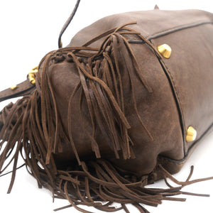 Soft Leather Tassel Tote Bag Chocolate