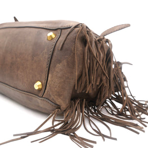 Soft Leather Tassel Tote Bag Chocolate
