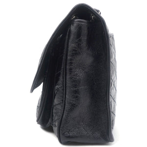 Black Aged Leather Large Niki Shoulder Bag