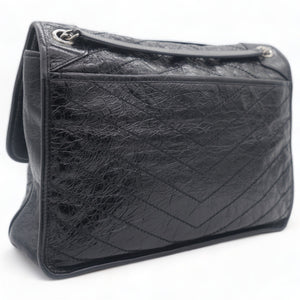 Black Aged Leather Large Niki Shoulder Bag