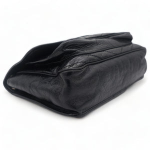 Black Aged Leather Large Niki Shoulder Bag