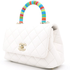 White Caviar Leather Mini Coco Top Handle Bag