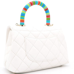 White Caviar Leather Mini Coco Top Handle Bag