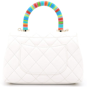 White Caviar Leather Mini Coco Top Handle Bag